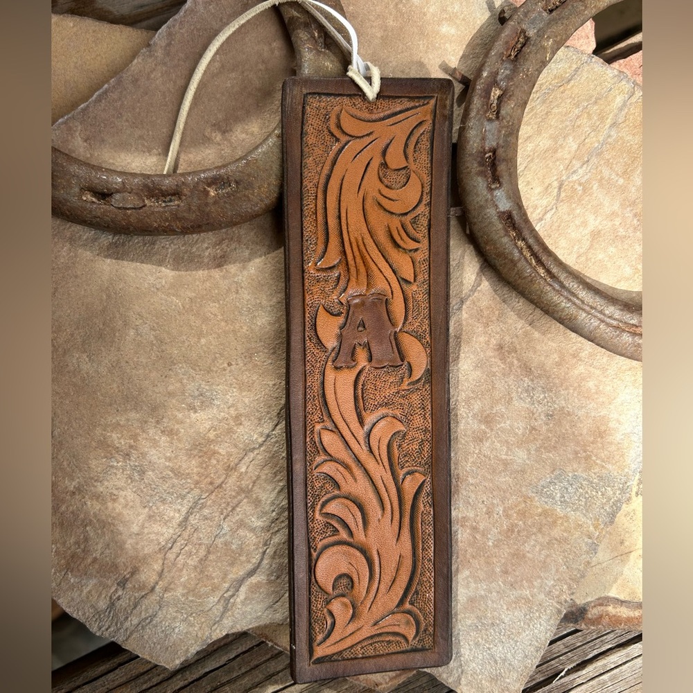 Handcrafted Brown Genuine Leather Bookmark with Embossed Initial 'A' Design-New